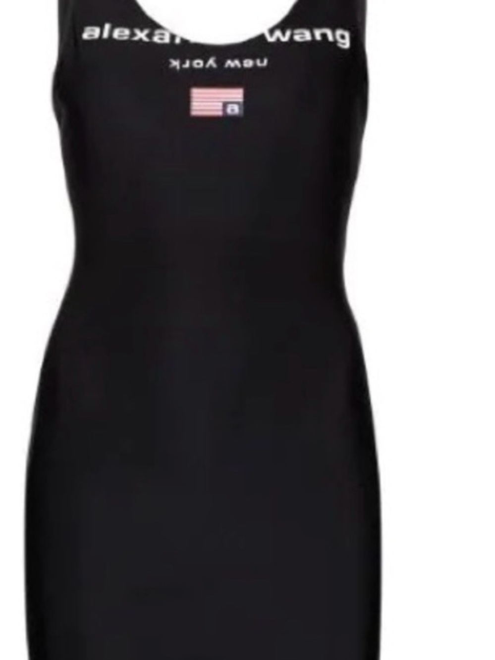 Preowned Alexander Wang Black Logo Tank Slip Dress with Small Flag Motif